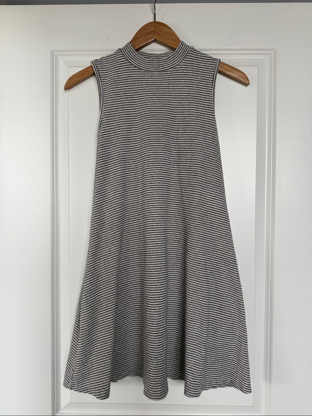 Sleeveless High Neck Striped Swing Dress